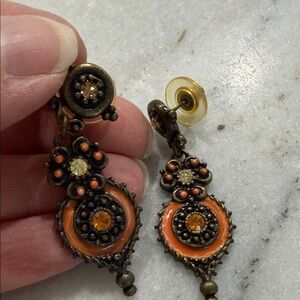 Vintage Style Orange and Gold Earrings